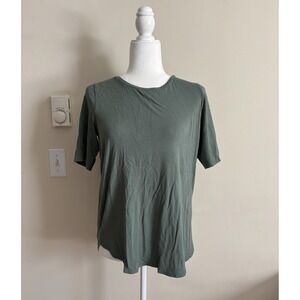 Eileen Fisher Womens Medium‎ Petite T Shirt Stretchy Comfortable Green Lagenlook